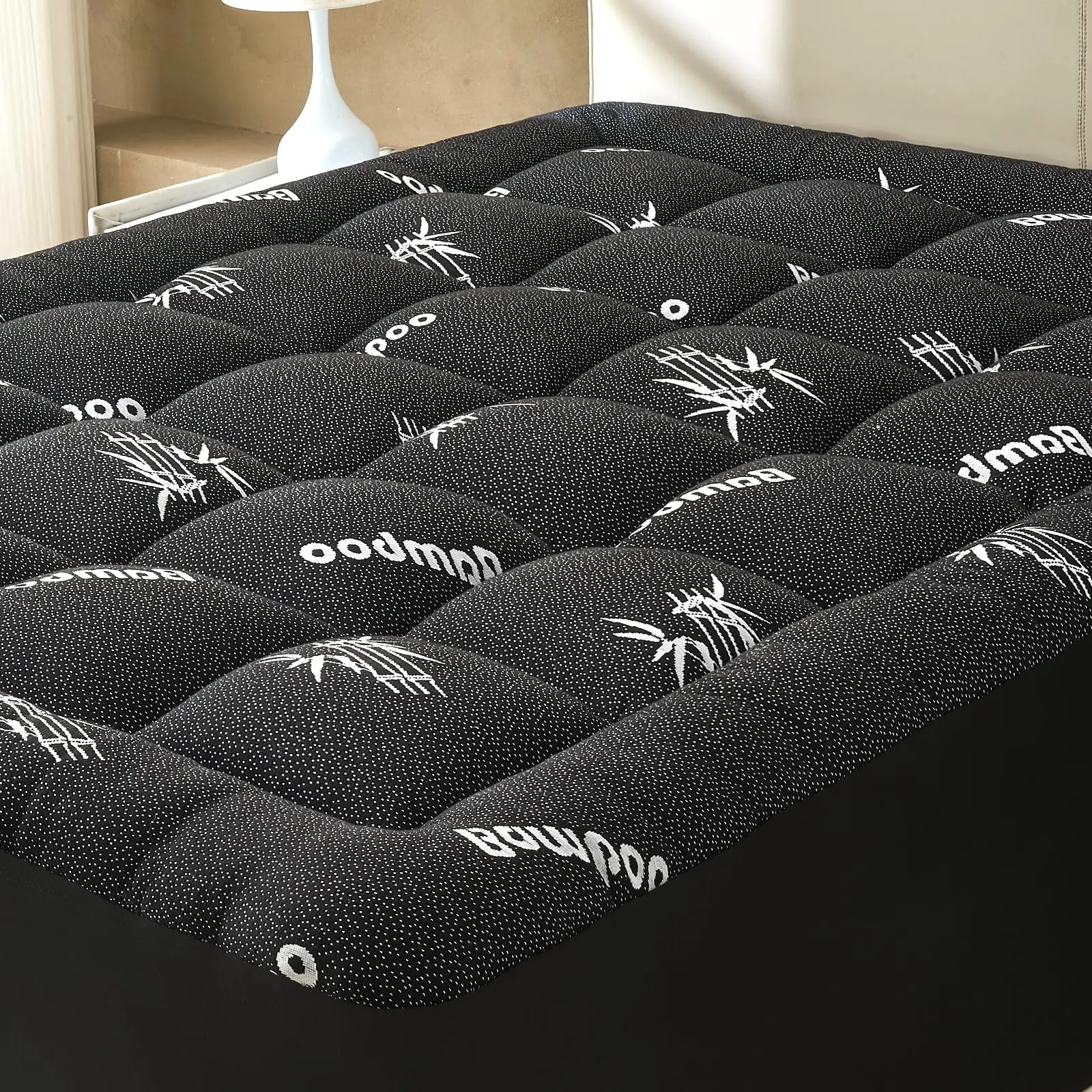 Queen Size Mattress Topper Viscose Derived from Bamboo, Soft Thick Pillow Top Mattress Pad Cover for Back Pain, Cooling Mattress Protector with 8-21 Inch Deep Pocket, Dark Grey