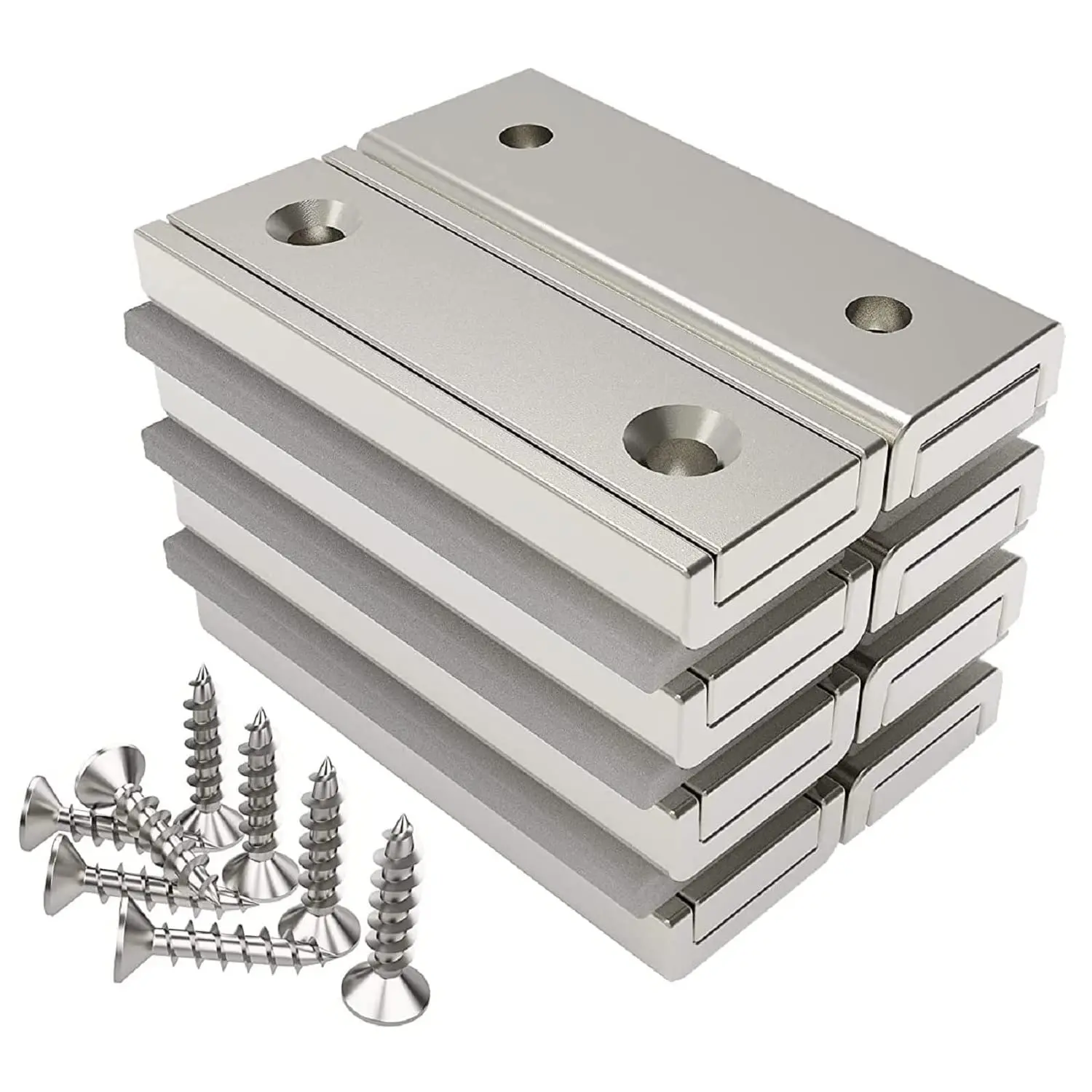 Neodymium Rectangular Magnets 45 lbs Force 1.57" x 0.53" x 0.20" with Countersunk Hole and Steel Capsule, Strong Household and Industrial Rare Earth Magnet with Screws Pack of 8