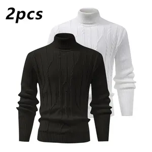 Men's Autumn Winter Turtleneck Knitwear Thermal Base Layer Set includes 2pcs Black & White Polyester Fabric Comfortable Warm Skin-friendly Anti-pilling Easy to Maintain Suitable for Office Work Gym Walks