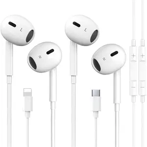Type C & Lightning Wired Earbuds, In-Ear Original Earphones Headphones, Universal Wired Audio Compatible with iPhone 16 15 14 13 12 11 Pro Max-Earphones Lightning Connector Compatible with iPhone 16 15 14 13 12 11 Pro Max