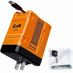 W&O 2-in-1 GaN Compatible 120W Fast Charger with Retractable Type-C & Lightning Cable - for iPhone, iPad, Apple Watch & More - compatible portable charger smart watch iphone 15 pro max chargers charger phone Charger Plug Smartphone