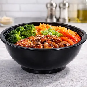 36oz One Time Use Plastic Black BPA Free Food Prep Ramen Bowl, Nut Container, Bento Box, Fast Food Take Out Box, BBQ Box, Portable, Stackable, Extra Thick, Microwavable, Freezer Safe, Disposable, Leak proof, Dish Washer Safe