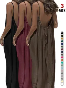 Women's Summer Sleeveless Plain Dress, Elegant Long Nightgown for Indoor Wear, Casual Loose Fit Sleepwear Loungewear for All Seasons