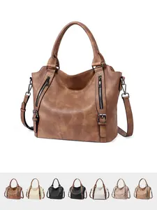 Fashionable retro exquisite elegant tote bag, casual simple versatile large capacity portable shoulder bag, multi zipper design, with a sense of hierarchy, suitable for daily shopping, commuting to and from work, pu tote satchel