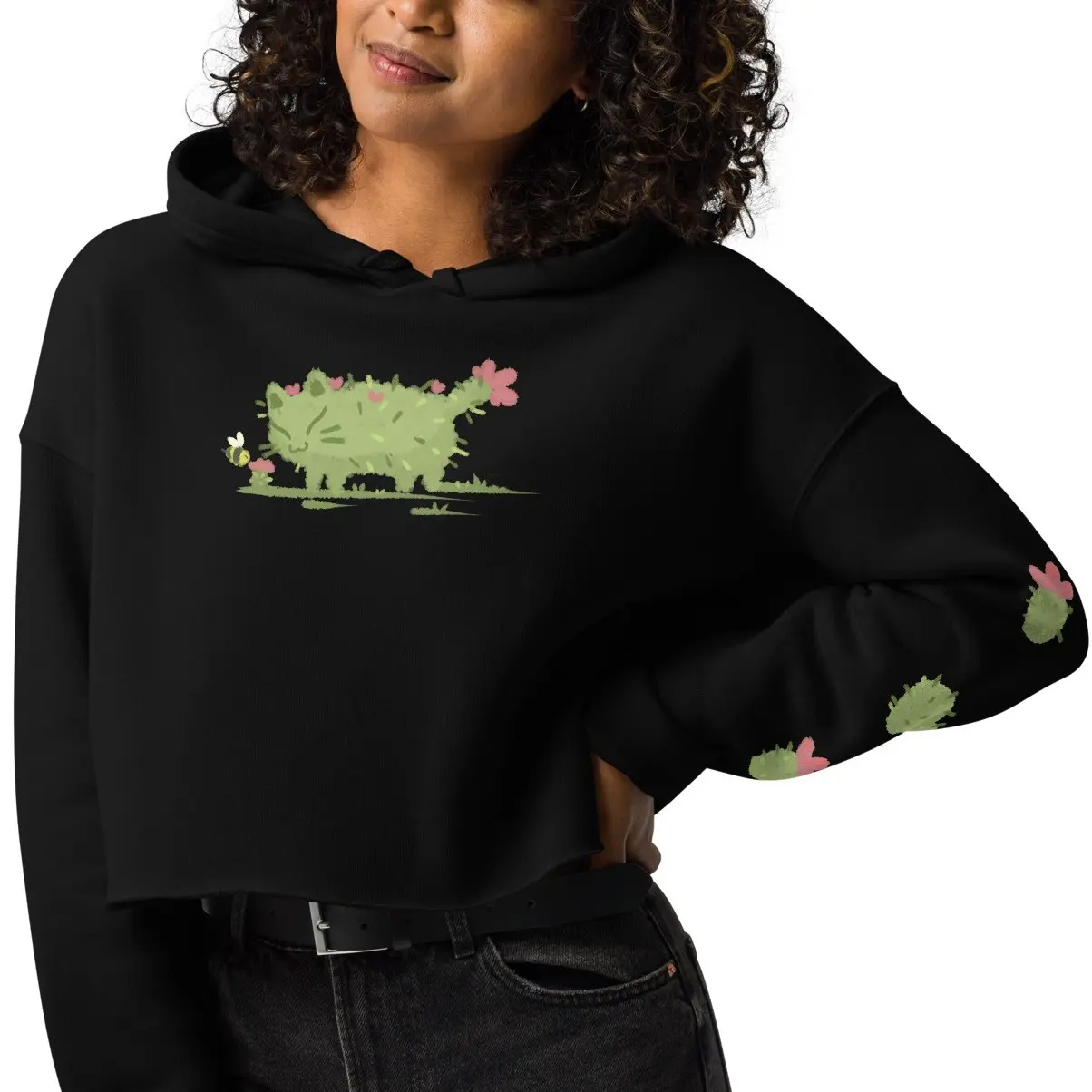 Cat Cactus Crop Hoodie, Succulent Jacket, Plant Lover Shirt, Plant Lover Gift, Cat Lover Shirt, Funny Plant pullover, Succulent Lover Gift