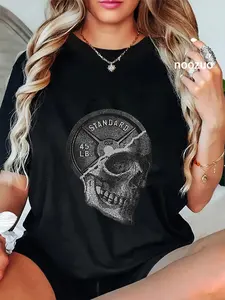 100% Cotton Skull & 45 lbs Plate Weight Lifting Graphic Gym Working Out T-Shirt