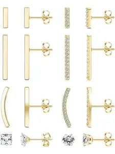 8 Pairs Dainty Bar Stud Earrings for Women CZ Minimalist Cartilage Bar Earrings Stainless Steel Mini Stick Ear Climber Earrings Set