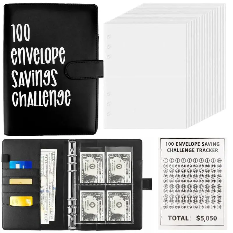 100 Envelopes Money Saving Challenge - A5 Money Saver Budget Binder Book with Cash Envelopes and Numbers, 100-Days of Easy and Funny Ways to Save $5,050 Cash Envelope Challenge Binder, Pink, Savings Must-Have