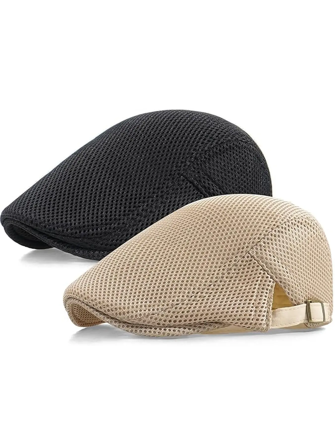 2 Pack Men's Mesh Cap Breathable Lightweight Casual Sun Hat Summer Newsboy Hat Adjustable Strap Beret Ivy Cap Irish Cabbie Driving Hunting Hats Fitted Cool Hats Casual Outdoor Hat Summertime Hat