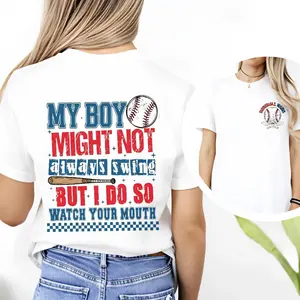100% cotton casual style T-shirt with American baseball theme. Summer clothing. Suitable for baseball enthusiasts and proud parents. Sports mom shirt, baseball mom gift.