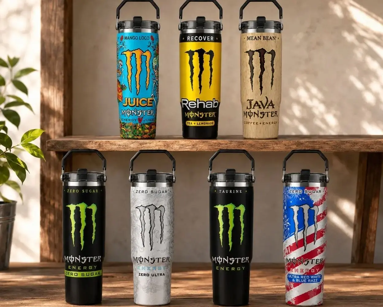 V2 Mon x Coffee & Monster Energy Drink 30oz Skinny Tumbler, Handmade Sublimation Tumbler, Stainless Steel Travel Cup, Gift for Energy Drink Fans