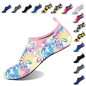 Barefoot Water Shoes for Men Women Quick-Drying Aqua Socks Lightweight Comfortable Beach Swim Shoes for Walking Running Surfing Non-Slip Outdoor Pool Sneakers with Floral Design - Watershoes Slip On Style