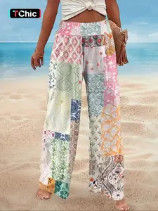 Fashionable Casual Vacation Style Elegant Women's Versatile Slim Fit Outerwear, Suitable For Going Out, Home, Travel, Work, New Autumn/Winter Women's Casual Floral Patchwork Loose Pants Bottoms Womenswear