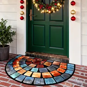 Non Slip Doormat Welcome Mat for Front Door Outdoor Indoor Home Decor Rug Vintage Semi Circular Door Mat for Bathroom Entryway Porch