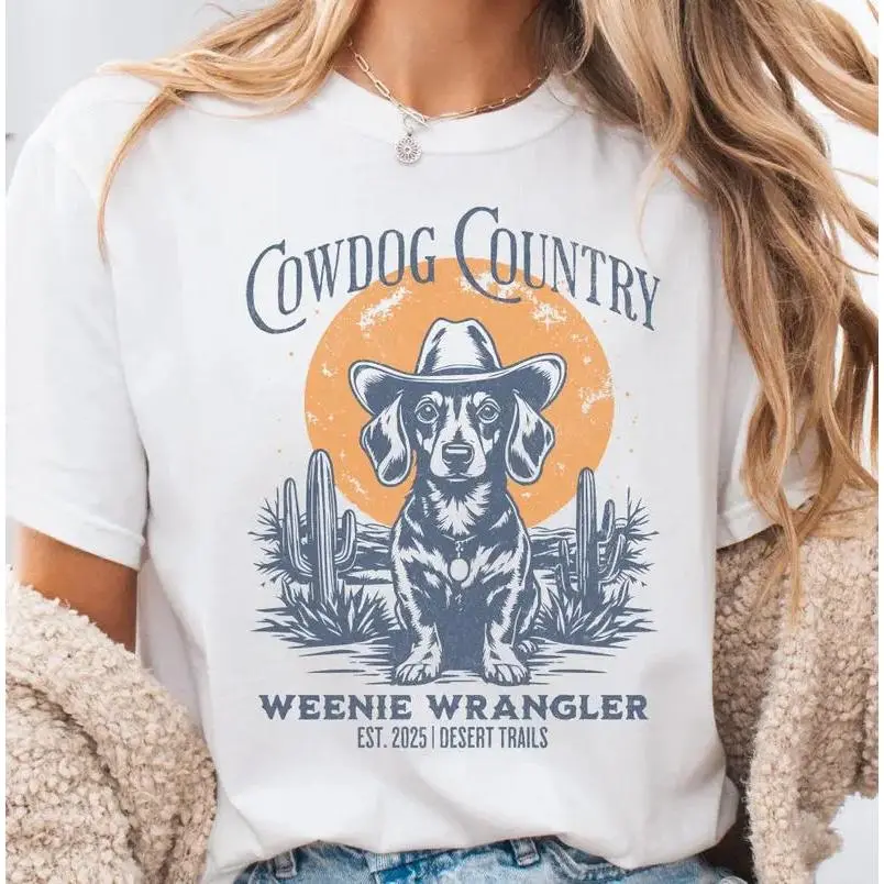 Funny Dachshund Cowboy Shirt, Dog Lover Gift, Western Wiener Dog Tee, Vintage Doxie T-Shirt, Dachshund Gift for Dog Moms & Dads, Doxie mom