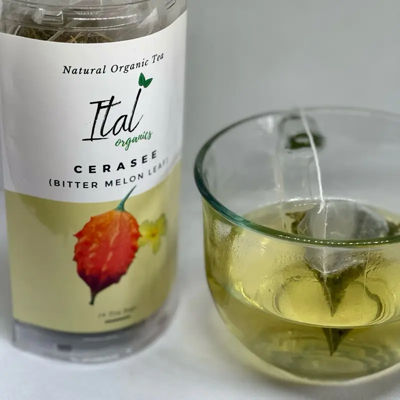 Ital Organics Cerasee Tea - 14 Tea Bags - 100% Organic - Made with Dried Cerasee Bitter Melon Leaves - Herbal Tea