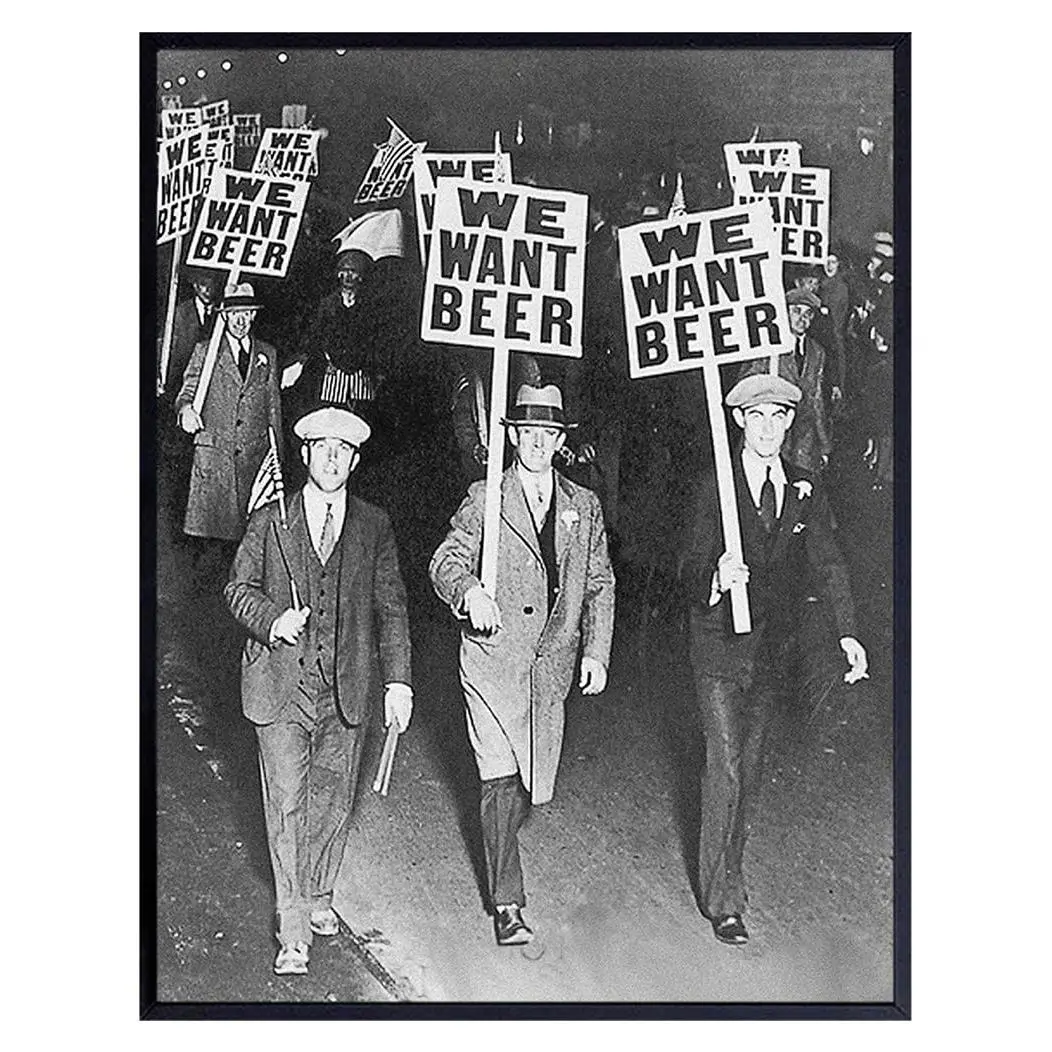 We Want Beer Prohibition Protest Vintage Black White Canvas Wall Art, 1920s Retro Historical Photography Print, Bar Man Cave Decor Unframed Canvas Poster, Frame Not Included