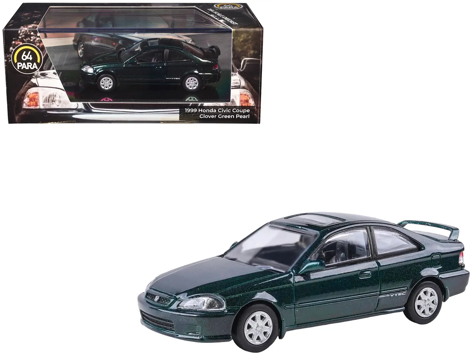 1999 Honda Civic Si EM1 Clover Green Pearl Metallic with Sunroof 1/64 Diecast Model Car by Paragon Models