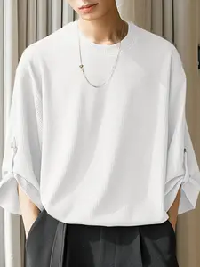 INCERUN Mens Round Neck Knitted Knitwear 3/4 Sleeve Tops Shirt Casual Loose Solid Shirts Tee Blouse Casual Pullover Top