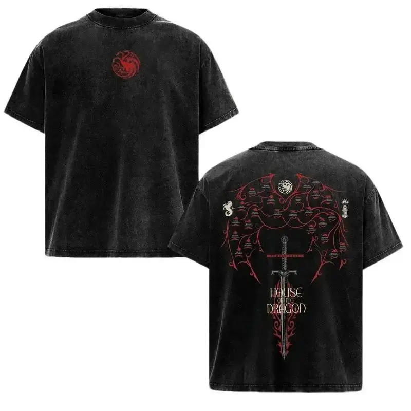 Vintage Acid Wash Oversized Red Dragon Graphic Tee for Men and Women, Heavyweight Cotton Medieval Fantasy Sword T-Shirt, Y2K Gothic Dark Streetwear Top, Retro Washed Black Grunge Aesthetic Shirt, Trendy Casual Hip Hop Everyday Fashion Apparel tops.