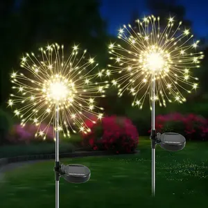 Solar Garden Lights Outdoor 2 Pack, 120 LED Twinkling Firework Lights Decorative with 2 Modes, Waterproof Solar Starburst Lights for Yard Pathway Planter Patio Decor, Warm White