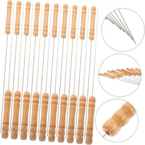 50-Piece Set of BBQ Skewers with Non-Slip Wooden Handles, Ideal for Barbecues, Camping, Outdoor Cooking, and Campfire Grilling; Made of Stainless Steel; Reusable Metal BBQ Accessories