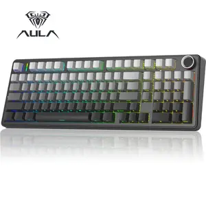 (HOT)Aula*LEOBOG F99 Pro Mechanical Keyboard, Hot Swappable Custom Gaming Keyboard, Tri-Mode BT5.0/2.4GHz/USB-C Creamy RGB Keyboard with Numpad PBT Keycaps Multifunction Knob for MAC PC Gamer