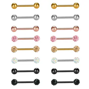 OIDEA 14G 316L Stainless Steel Body-Safe Piercing Jewelry, 16PCS Multi-Length Tongue Nipple Cartilage Barbells with Cubic Zirconia Rhinestones
