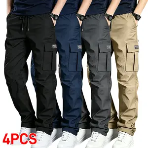 4-pack men’s cargo quick-dry lightweight pants, multi-pocket design, regular fit, suitable for hiking, camping, outdoor adventures; mountaineering pants, adventure apparel, sturdy style, scratch-resistant material, practical long pants
