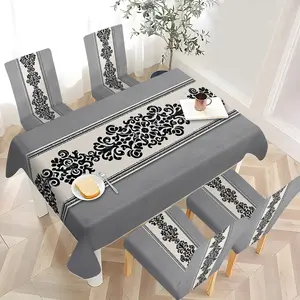 2/4/6/5/7 pieces of fashionable and high-end Dining Chair Slipcover and tablecloth sets, thickened chair cover and tablecloth sets (1 tablecloth + 4 chair covers or 1 tablecloth + 6 chair covers), easy to care for, reusable, for home decoration