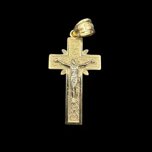 14K 2 TONE SQUARE CRUCIFIX PENDANT 24MM