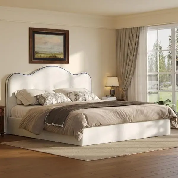Bellemave Queen /King   Size Upholstered Platform Bed, Beige
