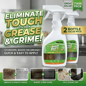 NUAN Heavy Duty Kitchen Degreaser Spray, Kitchen Grease Cleaner -For stovetops and range hoods - Removes greasestains - 500 ml/bottle Powerful Cleaner and Degreaser for Ovens, Stove Tops, Countertops and Appliances, 17 Fl Oz NATRE-Clean