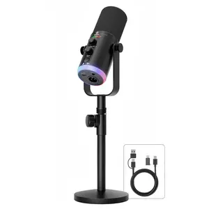 Squarock XLR/USB Microphone Dynamic Mic with RGB LED Display and included USB cable for PC, Smartphone Model TX2