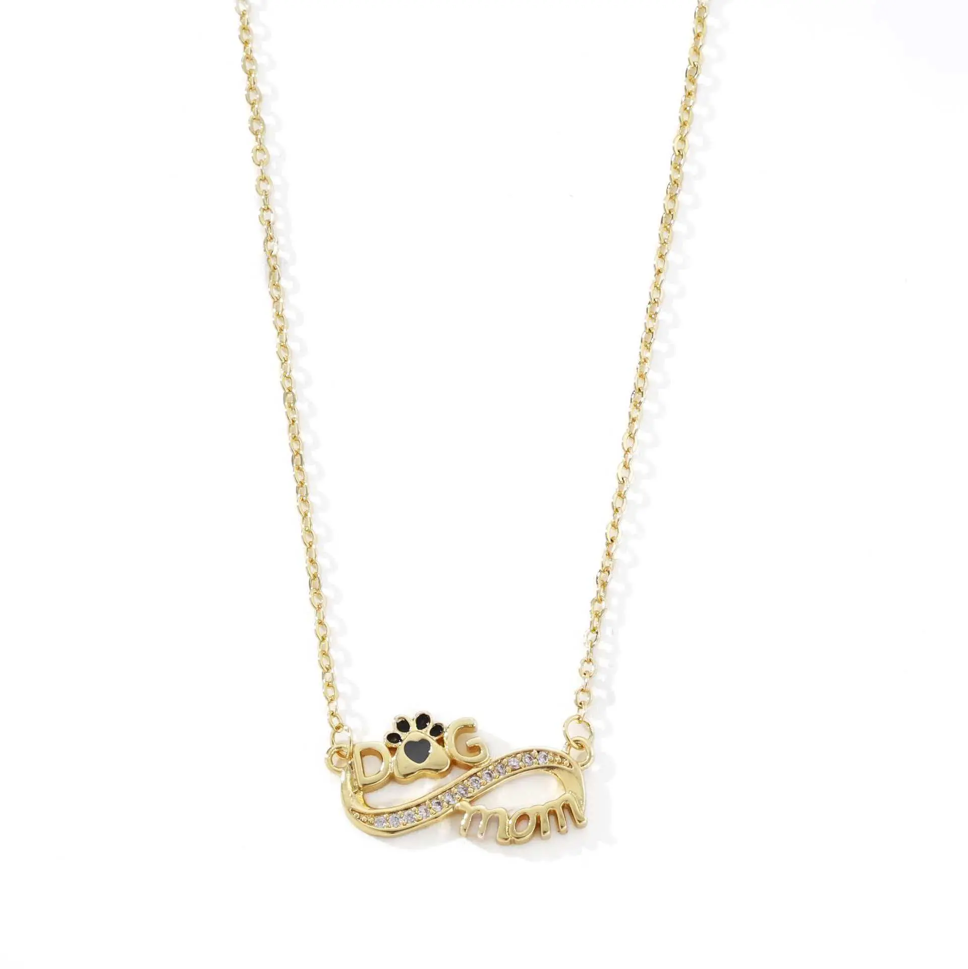 Paw Shaped Necklace for Women, Cubic Zirconia Infinity Paw Print Dog Mom Fashion Jewelry, Gift for Pet Lovers with Adjustable Chain, Paw Shaped Necklaces