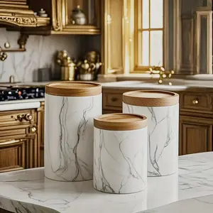 Elegant Airtight Jar for Storage, Luxury Marble Pattern Ceramic Container, Ideal for Coffee Beans, Nuts, Candy, Kitchen Organization, Holiday Decor