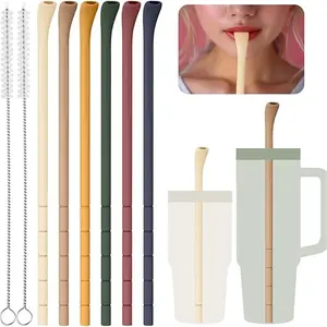 6PCS Silicone Anti-Wrinkle Straws for 40oz 30oz Stanley Tumblers w/Brushes, Customizable Length Wrinkle Free Straws for Various Size Cups, No Wrinkle Reusable Drinking Straws for Lip (Vintage)