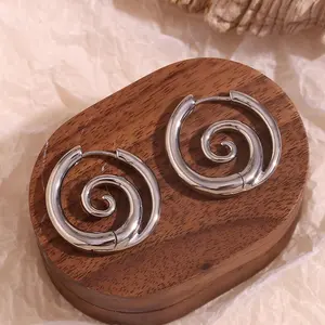 OUFER Faux Stretched Spiral Huggie Hoop Clip On Earrings - 316L Stainless Steel, Waterproof, Women's Rock-Funky Style Jewelry for Women, Funky Unique Accessories