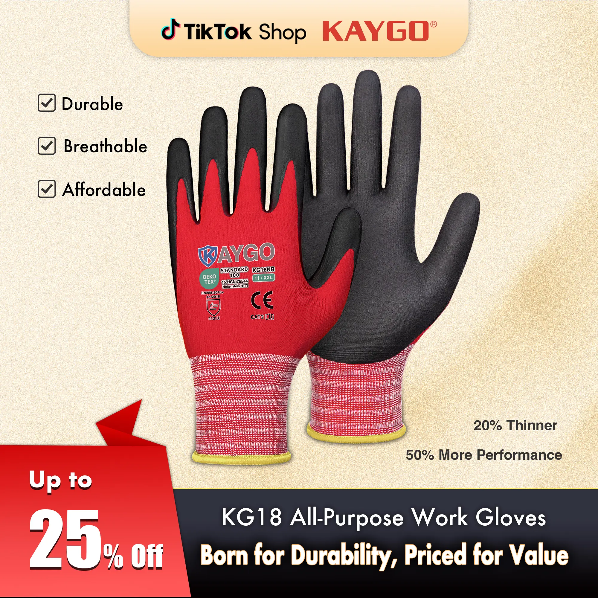 KAYGO KG18NB Safety Work Gloves - MicroFoam Nitrile Coated, Seamless Knit Nylon with Black Micro-Foam Grip, Ideal for General Use, Automotive, Home Im