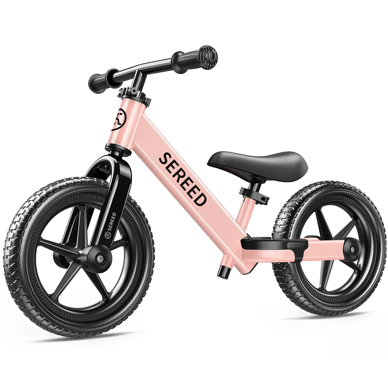 SEREED Durable Adjustable Toddler Bike for 2-5 Year Old Kids, No-Pedal Ride-On Toy Bicycle with Carbon Steel Frame, Steel Components, Grip-Safe Handrails, Soft Foam EVA Glide, Tool-Free Adjustment, Customizable Sticker Plate, Birthday Gift Idea
