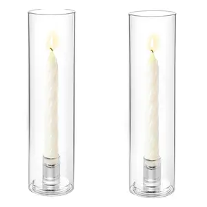 Hurricane Glass Candle Holders: 2/10 Pcs Candlestick Holder For Taper Candles With Cylinder Covers 11.8 Inch Tall Windproof Clear Candlesticks Holder Stand For Wedding Party Christmas Home Decor
