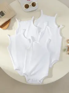 5-piece set of baby short sleeved triangle jumpsuit with suspender, white casual girls' crawling clothes, cotton soft bag, fart clothes, home clothes