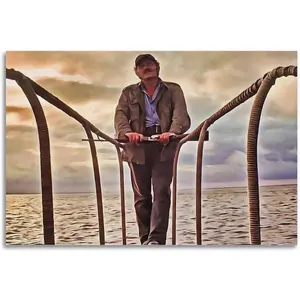 Jaws Quint Standing Sunset Retro Movie Poster Canvas Painting Print Wall Art Modern Classroom Kitchen Bedroom Room Aesthetics Decor