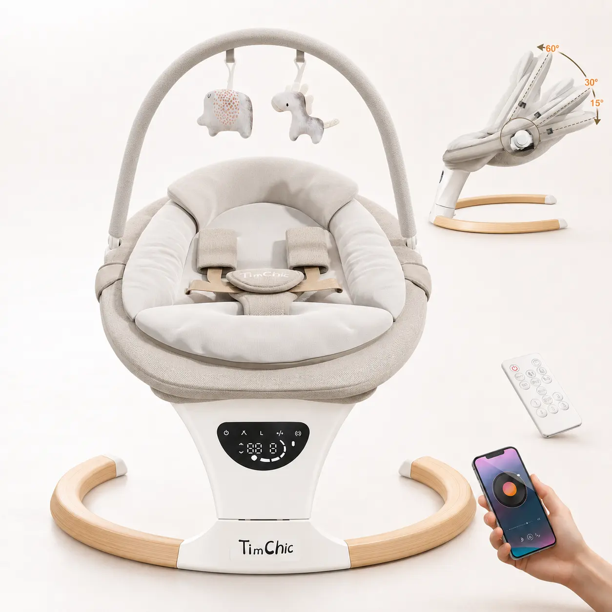 TimChic Baby Swing for Infants to Toddler| Portable Infant Swing , Rocker for Newborn with 5 Speeds, Baby Boy Girl Swing with Music