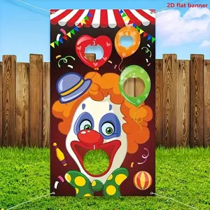 2D Flat Banner 1pc, Circus Clown Throwing Game, Fun Western Circus Theme, Perfect for Home Parties and Birthday Decorations, Yard Sign Banner, Party Decorations Banners, Outdoor Banners