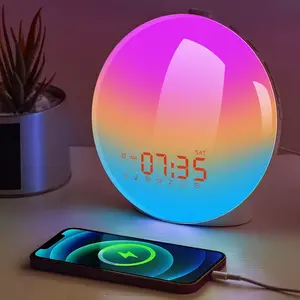 Aurora Alarm Clock with Bluetooth Speaker, Ambient Nightlight, Snooze, Sleep Aid, DIY, White Decor Adjustable Rgb