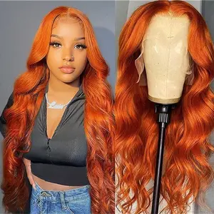Hot Star 350# Ginger Orange 13x6 HD Transparent Lace Front Wigs Human Hair Body Wave Pre Plucked with Baby Hair for Women