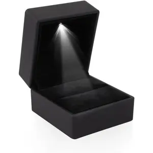 (R) Ring Box Black  Case Organizer with LED Light  Box