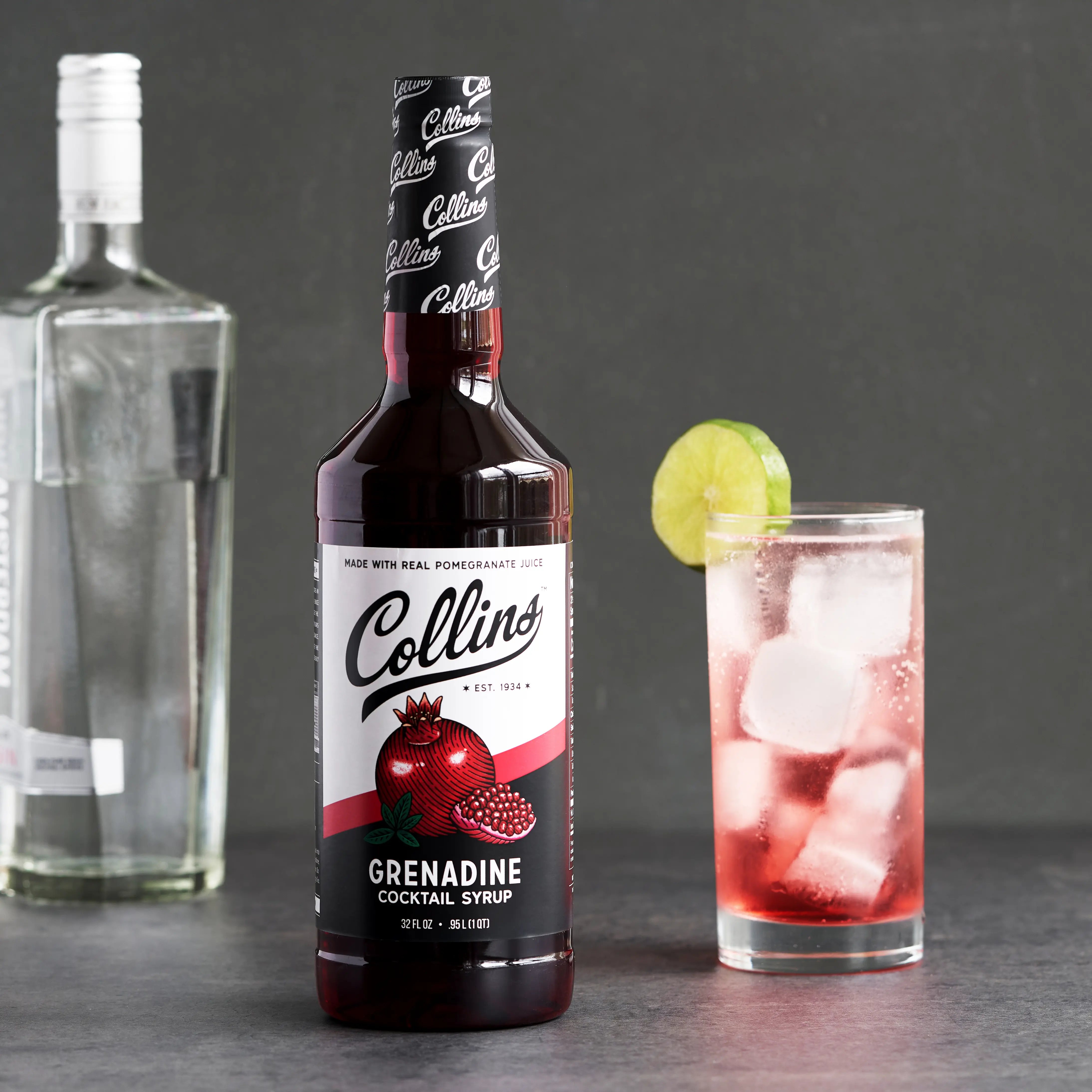 Grenadine Cocktail Syrup 32 oz - Made with Real Pomegranate Juice, Sweet & Tangy Mixer for Cocktails and Trending Pink Drinks
