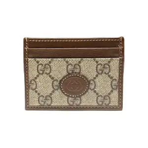 Gucci GG Monogram Canvas and Leather Card Holder in Ebony and Brown for Men and Women